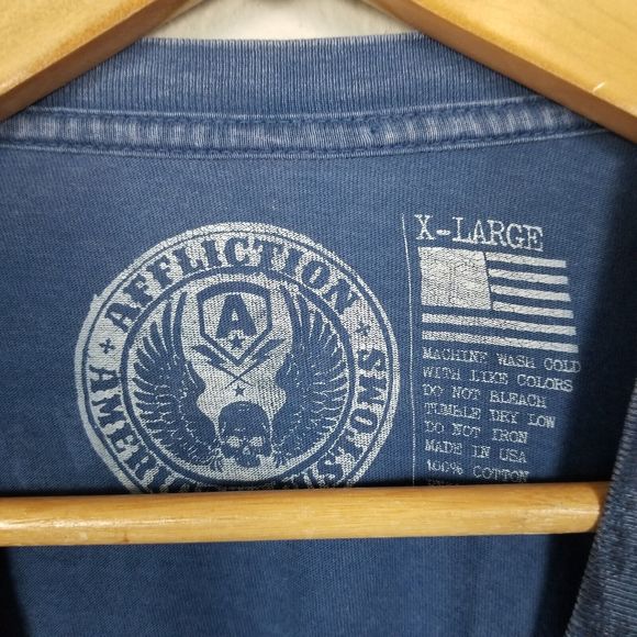 Affliction American Customs Warpath Blue Distressed Skull Graphic T-Shirt Sz XL - Picture 11 of 13